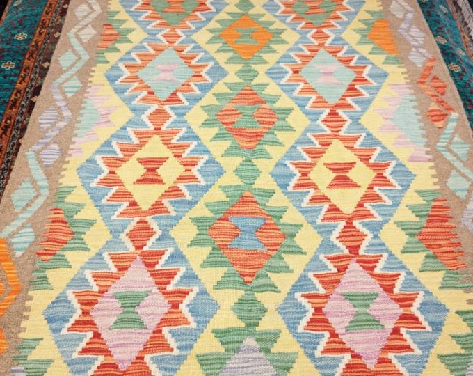 3x5 Kilim rug Afghan Wool Kilim, anniversary, Gift For Mom, bedroom rug, Christmas Gift, Valentine's gift, fluffy office rug, Sustainable