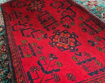 2x3 Small rug Afghan Handmade Rug, vintage rug, reading rug, red rug, home decor rug, shag rug, gift for her, wool rug, punch needle rug