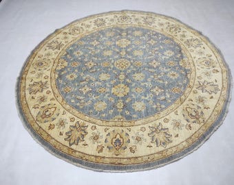 6.5 Feet Handmade Circle Shaped Afghan Rug, inspired by Persian designed, Very High Quality of Chobi Wool, Perfect Rug for a Living Room