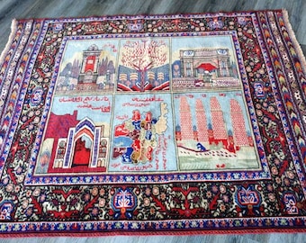 Vintage Wall handing rug, Pictural rug, Wall decor, Historical design rug