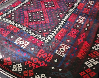8X11 kilim rug, Orange Handmade kilimrug, sheepskin rug, persian rug, hand made rug, afghan kelimrug, flat voven rug Geometric Afghan kilim