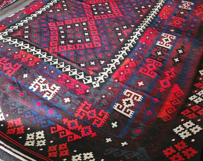 8X11 kilim rug, Orange Handmade kilimrug, sheepskin rug, persian rug, hand made rug, afghan kilimrug, flat voven rug Geometric Afghan kilim