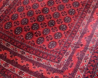 3x5 Red Bokhara Rug, Soft Turkmen Area Rugs Living Room Bedroom Entryway Luxury Kitchen kids room Geometric Handmade rug, Persian rug Afghan