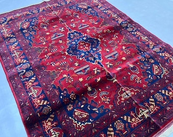 Wool Kilim Rug 6'7" x 4'11" ft | Afghan Volayati Area Rug, Red Navy Floral