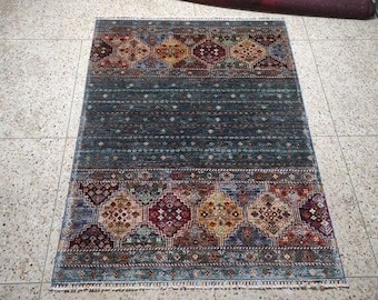 5x7 afghan rug, area rug, baluch rug, aztec rug, sumac rug, neutral oriental rug, colorful rug, southwestern rug, vintage rug, kitchen rug