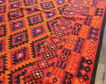 Kilim Rug, Maimana Kilim, Area Rug Carpet, Bohemian Rug, Handmade Afghan Rug, Vintage Rug,Rug Kilim, Big size kilim rug, Vintage Rug Turkish