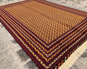 Handmade 10x7 Feet Ghazni Afghan Rug, Persian Designed For Living Room | Wool Area Oriental Carpet, Maroon Colored