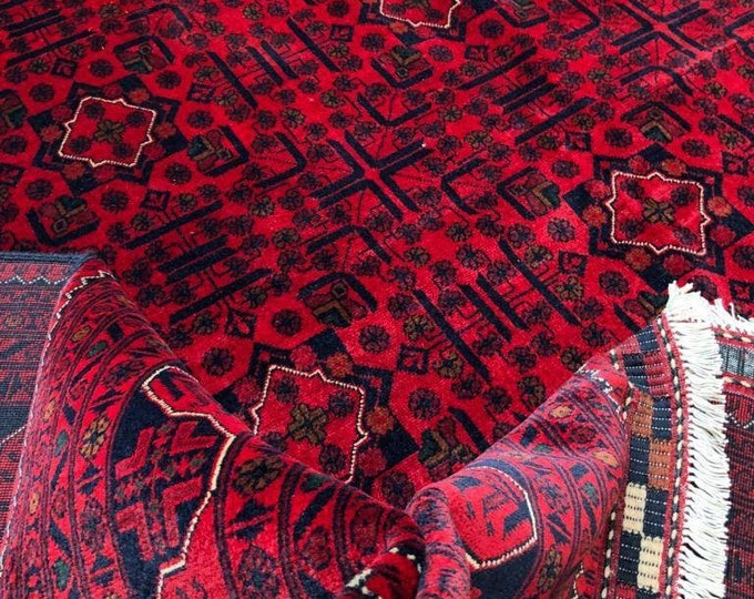 10x13 ft excellent quality khamyab  handmade afghan rug, turkman red rug, turkmen rug, persian red rug, area rug, oriental rug, khorasan