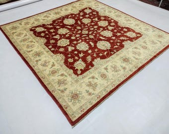 7 Feet Handmade Square Shaped Afghan Rug, inspired by Persian designed, Very High Quality of Chobi Wool, Perfect Rug for a Living Room