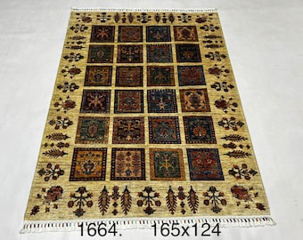 Small Oriental Rug 5'5" x 4'1" ft Afghan Mamluk Area Rug, Beige Multi