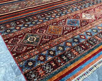 Huge 13x10 Feet Top Quality Mamluk Handmade Afghan Rug, Persian Designed from Tribal Ghazni | Living room Carpet, Neon Colored