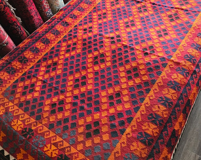 9'11x7'2 ft Soft Well-made Afghan Maimana Rug Kitchen Office, Carpet Flat Woven Kilim Rug Handwoven Flat woven Kilim Rug