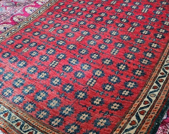 3X5 handmade afghan rug, vintage rug, hand made rug, small rug, first home gift, chindi rug, heriz rug, wool rug, living room rug, boyfriend