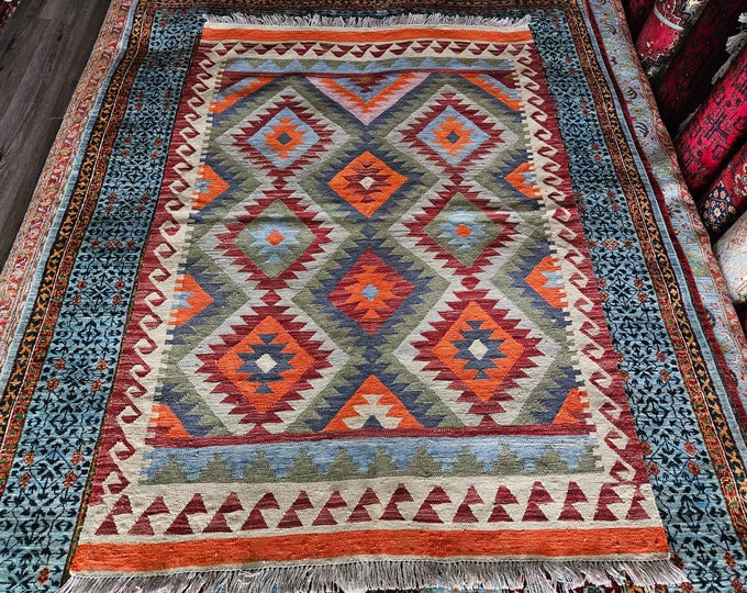 4x6 Feet Runner Afghan Handmade Kilim Rug with 100% Wool