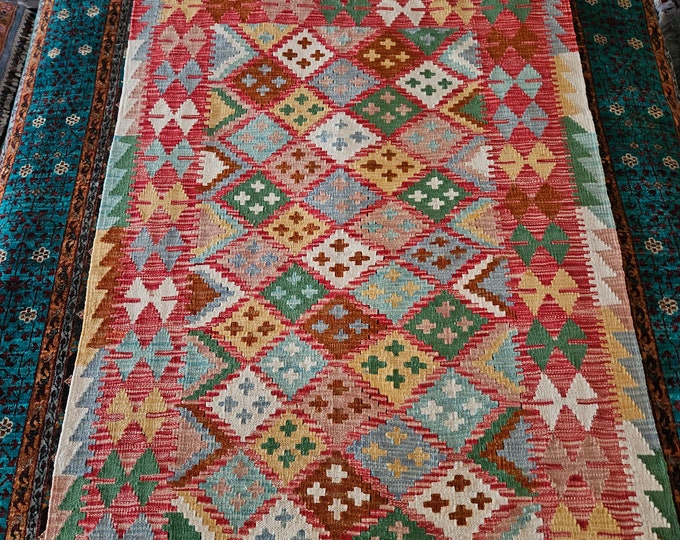 3x5 Kilim rug Afghan Wool Kilim Office Carpet