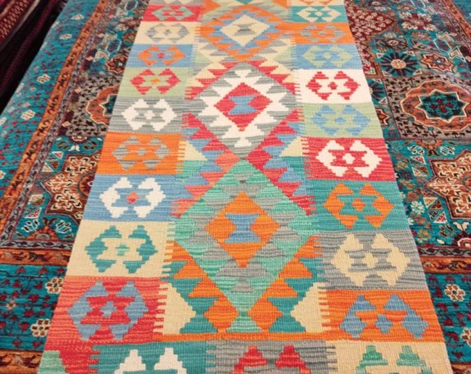 Kilim runner, Afghan Wool, entrance rug, bohemian rug, runner Persian, hand made rug, afghan rugs, gift for her, Persian runner, kilim rug