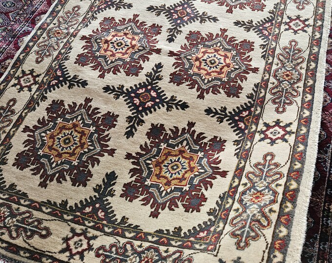 4'9X3'3 ft Floral Handmade Spun Wool Rug, Authentic High Quality Very Soft Afghan Handmade  Chobe Marinos rug Oriental Persian Design Rug