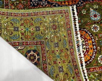 Corridor Carpet 240 x 171 cm Afghan Mamluk Area Rug| Olive Red Navy