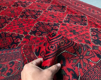 Fine quality soft woollen rug, Flash Sale - Afghan Handmade | midcentury rug, Khamyab red rug, 6x8 ft rug, cute rug, kitchen rug