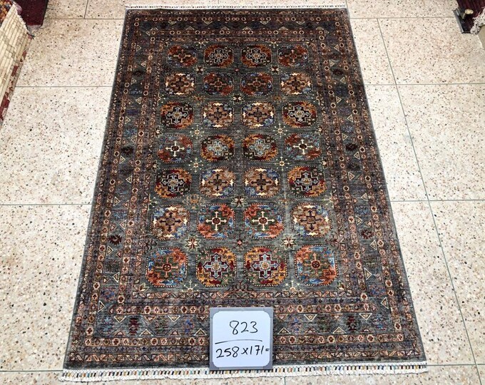 6X8 Afghan turkish rug, war rug, washable rug, reading rug, neutral oriental rug, abstract accent rug, gothic home decor, kitchen rug