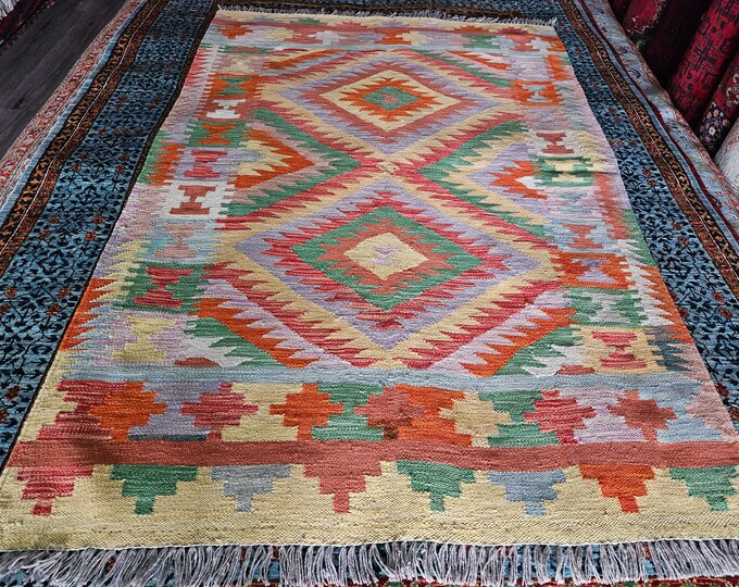 4x6 Feet Runner Afghan Handmade Kilim Rug with 100% Wool