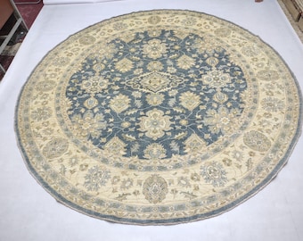 8.7 Feet Handmade Circle Shaped Afghan Rug, inspired by Persian designed, Very High Quality of Chobi Wool, Perfect Rug for a Living Room