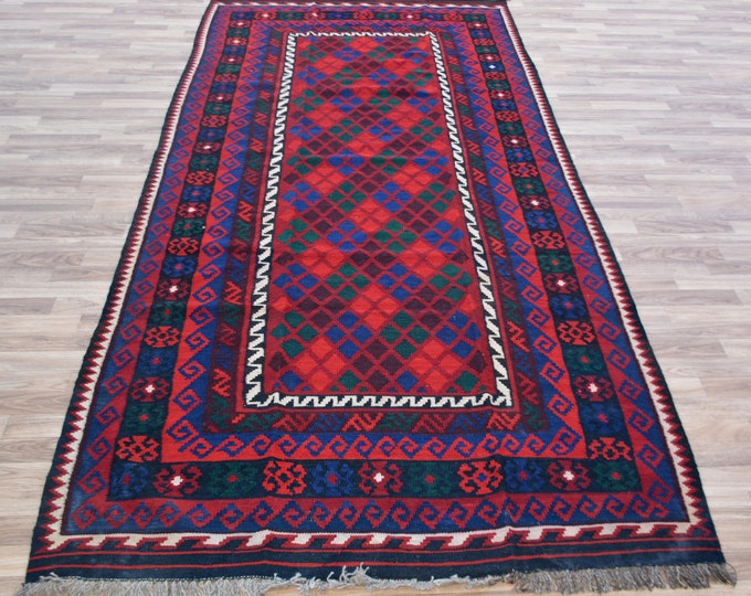 Vintage Rug,Maimana Kilim Rug,Afghan rug,Handmade Kilim Rug,Kilim rug Runner,Red Runner,Vintage,Wool Runner,Rugs,moroccan rug,bohemian rug