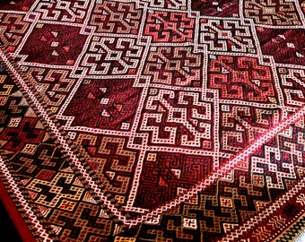 Brand new well-made Sumac Red Afghan hand-woven kilim rug, Area interior rug, Floor Red, Living room size rug, Traditional Wool Red Rug