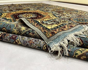 Handmade 5x7, 302 x 202 cm Afghan Volayati Area Rug, Blue Ivory Medallion