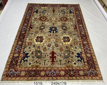 6x8 Feet Handmade Traditional Afghan Kazak Carpet, Super Fine Handmade Area Living Room Rug