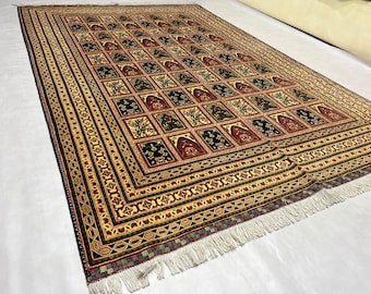 Indian Wool Rug 300 x 202 cm | Afghan Volayati Area Rug, Beige Red Green