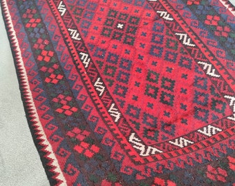 Runner Vintage Afghan Kilim Rug, Afghan Maimana Large Kilim, Flatweave Kilim, Geometric Design Kilim Rug, Persian Kilim Rug
