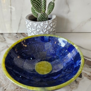 13 CM Hand Crafted Lapis Lazuli Bowl Ovel Shape Stunning Royal Blue Color Handmade bowl from Badakhshsan Afghanistan, Lapis Lazuli Decor