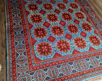 Blue rug, handmade Afghan rug, Persian rug, Turkmen rug, Bukhara rug, wool rug, antique rug, area rug, oriental rug, Turkish rug, Turkoman rug