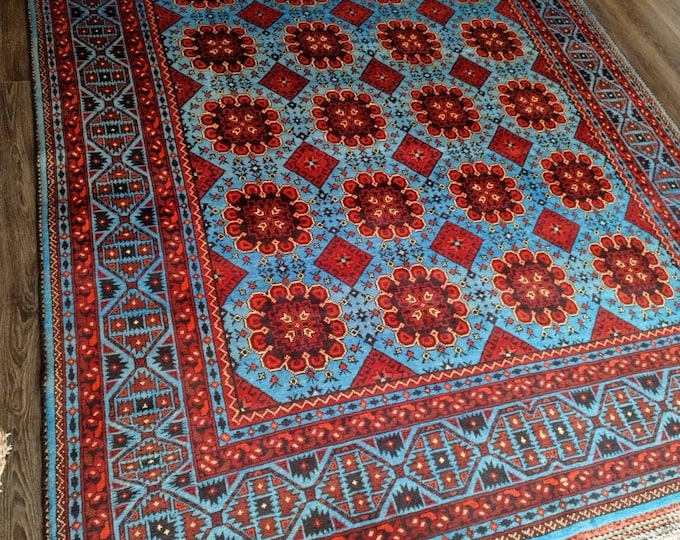Blue rug, handmade afghan rug, persian rug, turkmen rug, bukhara rug, wool rug ,antique rug ,area rug, oriental rug,turkish rug,turkoman rug