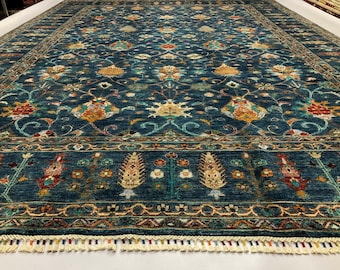 Handmade 12x9 Feet Ghazni Afghan Rug, Persian Designed For Living Room | Wool Area Oriental Carpet, Maroon Colored