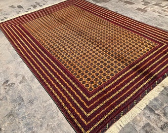 Handmade 10x7 Feet Ghazni Afghan Rug, Persian Designed For Living Room | Wool Area Oriental Carpet, Maroon Colored