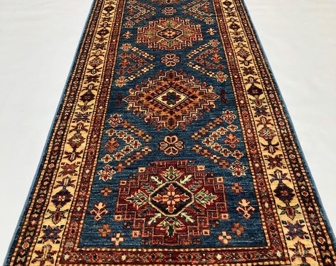 3x10 Feet Runner Kazak Handmade Afghan Rug, 100% made of Wool