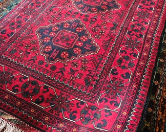 Khamyab Handmade Afghan Rug, scandinavian decor, kitchen rug, custom personalized, afghan rugs, red rug, bokhara rug, washable rugs, decor