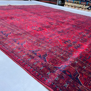 9x12 Wool Rug 9'10" x 6'9" ft Afghan Beljik Red Navy Area Rug
