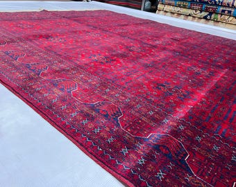 9x12 Wool Rug 9'10" x 6'9" ft Afghan Beljik Red Navy Area Rug