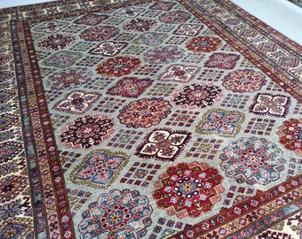 8x10 Feet High Quality Kazak Handmade Afghan Rug, 100% made of Wool for the Living Room