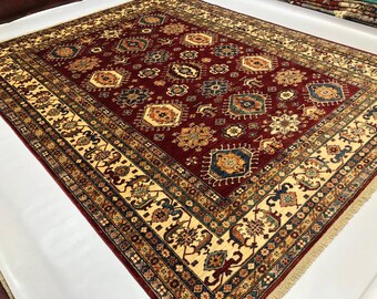 8x10 Feet Kazak Handmade Afghan Rug, 100% made of Wool