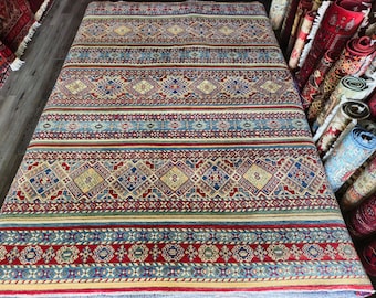 Kazak Rug 7x10 feet Ft Afghan Caucasian Rug Kazakh Rug Area Rug Large Vintage Rug Afghan rug Turkmen rug geometric Vintage Persian rug