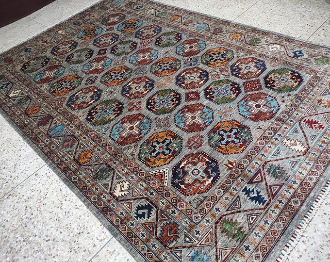 7x10 colorful rug, turkish kilim rug, southwestern rug, hooked rugs large, deco -handmade, bokhara rug, bathroom, persian, housewarming gift