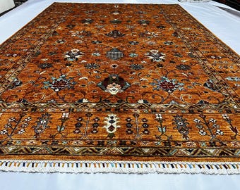 8x10 Area Rug 306 x 209 cm| Afghan Mamluk Rust Orange Floral