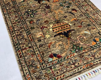 5x3 Feet Top Quality Mamluk Handmade Afghan Rug, Persian Designed from Tribal Ghazni | Living room Carpet, Beige Colored