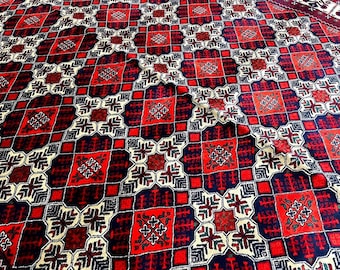 Best Wool Rug 9'10" x 6'7" ft | Afghan Beljik Area Rug, Red Ivory Navy
