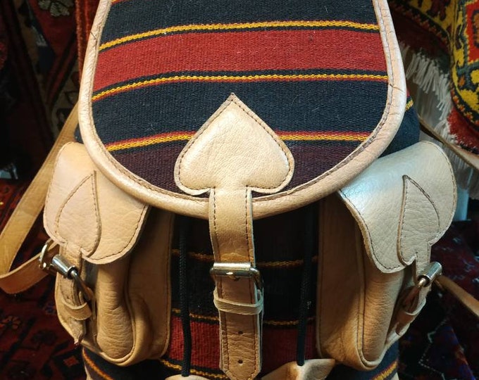 Leather Bag, Kilim Back pack, Afghan Bag, hand backpack, Kilim canvas backpack, Unique design Kelim Leather Bag Handmade Leather travel bag