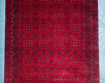 8x12 Ft Khamyab High-quality floor rug, Big size rug, Bokhara Turkmen rug, Red Persian decor rug, Soft Woolen Living room rug, Afghan Rug